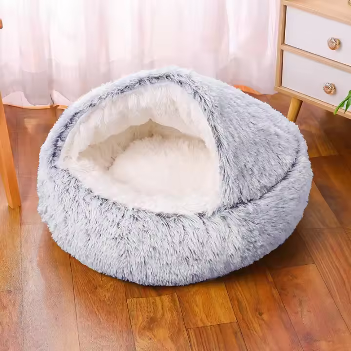 Cama Redonda De Peluche Suave Para Gatos Y Perros Cama De Algodón Tamaño 40x40x25cm 2 En 1 Saco De Dormir Y Nido Para Pequeños Perros Y Gatos - 1