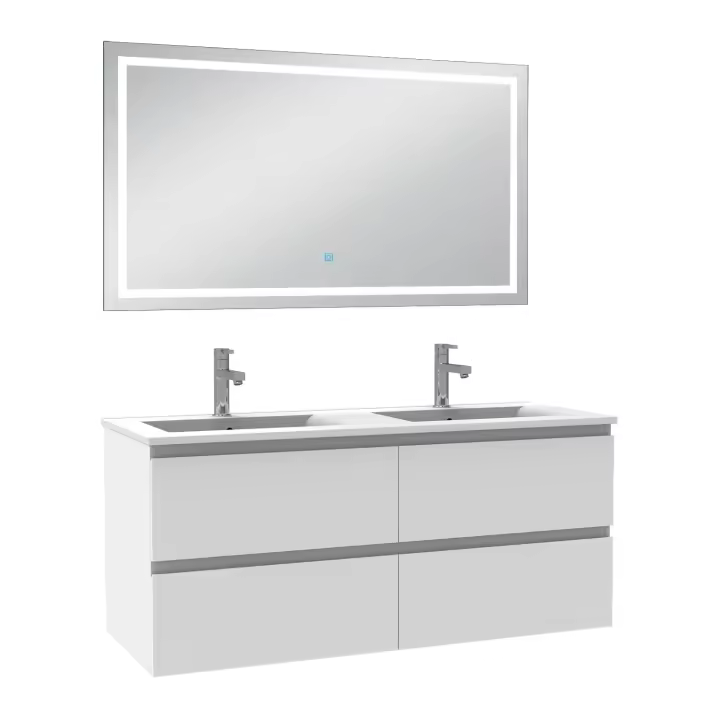 Mueble de baño con lavabo y espejo, blanco, 120x46cm - 1