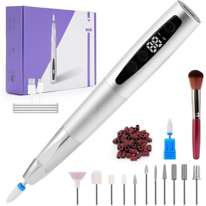 Torno para Uñas Profesional 35000rpm,13 en 1 Lima Eléctrica Uñas Recargable por USB, Torno Uñas sin Cable con Velocidad Ajustable, Kit de Manicura y Pedicura para Salón de Uñas y Manicura Casera