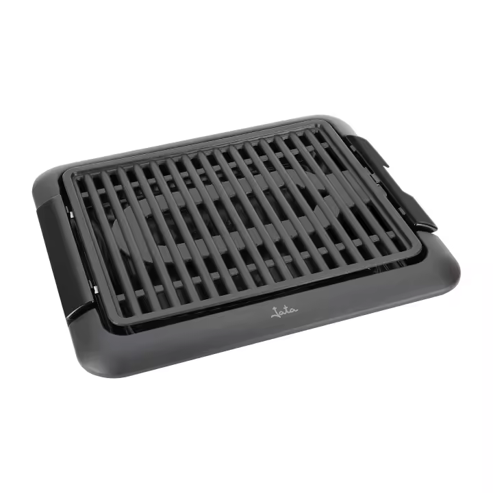 Jata Barbacoa Eléctrica Sin Humo para usar en interiores, Sin humos ni olores, Totalmente desmontable, Bandeja para recoger las salsas, Fácil limpieza, Antiadherente, Negro - BQ108 - 1