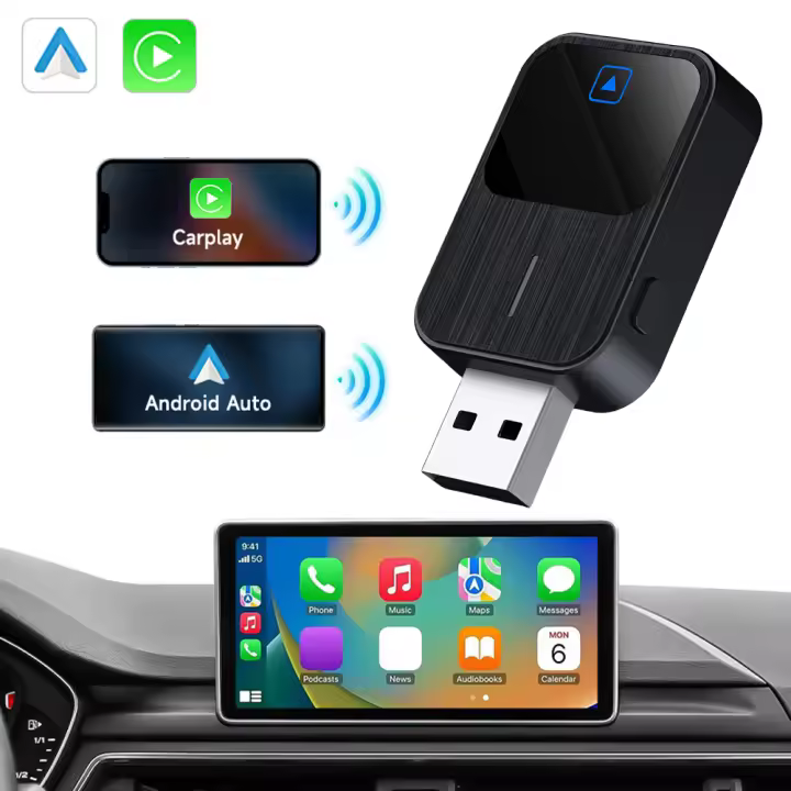 Adaptador Inalámbrico 2 En 1 Para Android Auto Y CarPlay Bluetooth 5.2 WiFi Control De Voz OEM Compatible Con Coches Y Motores - 1