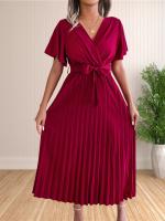 Vestido Maxi De Verano Para Mujer Con Volantes Y Cintura Ajustable Vestido De Fiesta V-Neck Traje De Baño A-Line Midi - details 4