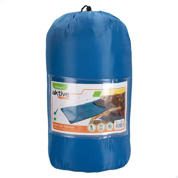 Saco de dormir Abierto Aktive Sport Camping poliéster 100% senderismo Verano excursión, Saco dormir Abierto 190x75cm - 1 Capa, Poliester-950 GRS - Entre 0 Y + 10 Grados Azul Y Verde - 1