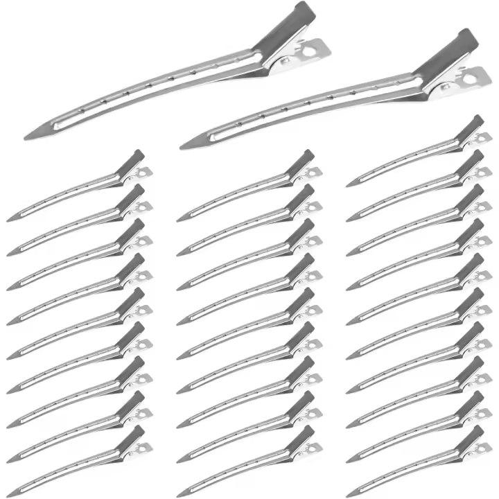 Pinzas para el cabello para peinar, 30 piezas de pinzas para rizos, pinzas para el cabello con forma de pico de pato de 3,5 pulgadas, pinzas para seccionar el cabello, pinzas para el cabello con forma de pico de pato de metal plateado para el cabello S - 1