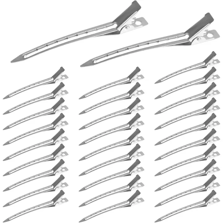 Pinzas para el cabello para peinar, 30 piezas de pinzas para rizos, pinzas para el cabello con forma de pico de pato de 3,5 pulgadas, pinzas para seccionar el cabello, pinzas para el cabello con forma de pico de pato de metal plateado para el cabello S - 1