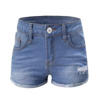 CA Pantalones cortos vaqueros retro de alta gama, elásticos, ajustados, con borlas rasgadas para mujer - details 6
