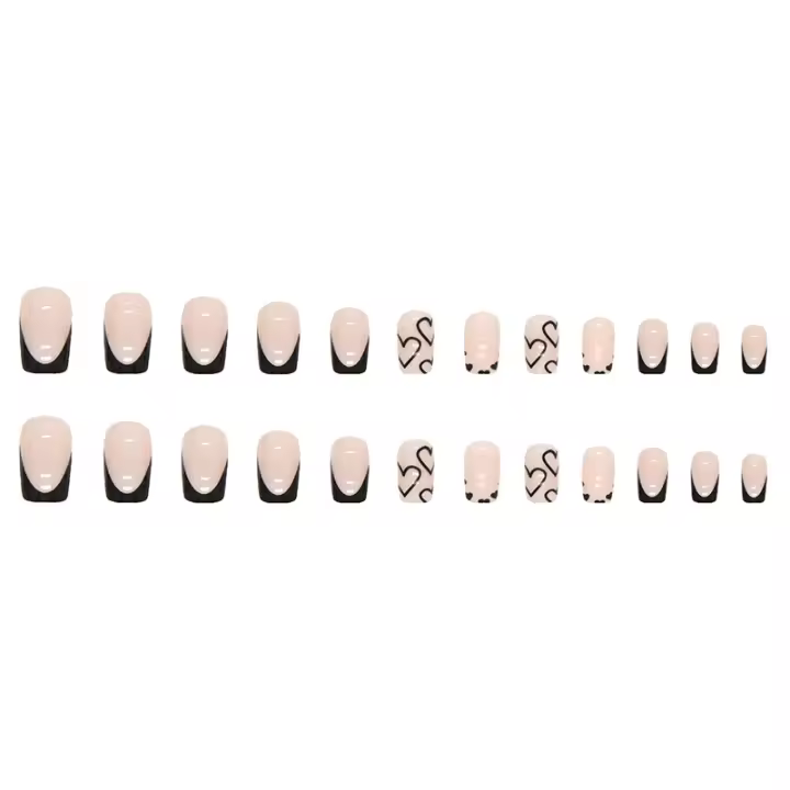 Uñas Postizas Francés Corazón Minimalista 24 PCs Con Gel Jelly Y Archi De Uña Incluido Kit De Uñas Postizas De Plástico - 1