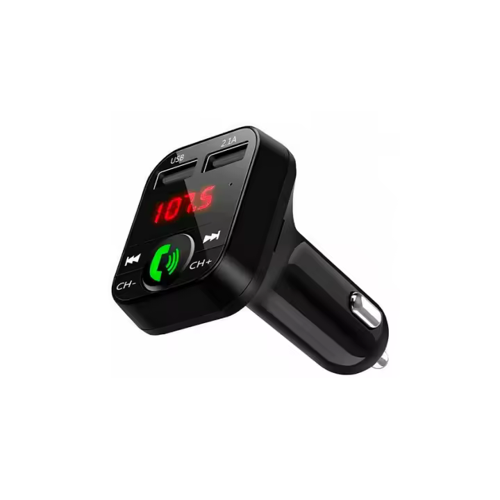 NK Transmisor FM Bluetooth Para Coche Y Camión (12/24V)- Manos Libres, Reproductor Música Bluetooth V5.0 + EDR, Adaptador Radio Receptor FM , Doble Puerto USB - Carga Rápida 2.1A y Soporte Memoria USB - 1