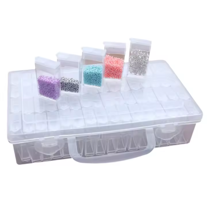 Caja de almacenamiento de pintura de diamantes con 64 compartimentos, frascos de plástico, 5 piezas - 1