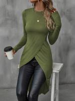 Camiseta Larga De Mujer Para Otoño 2024 Slimming Casual De Manga Regular Suave Algodón Estilo Oficina Longitud Rodilla - details 0