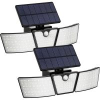 Outdoor Solar Light with Motion Sensor, Solar Floodlight 3 Heads 265 LEDs IP65 Waterproof for Garden (Pack of 2) - details 0