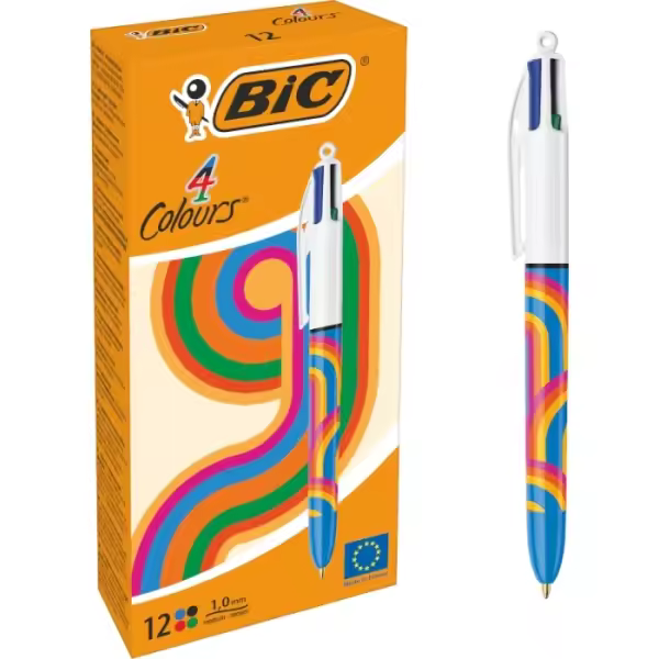 Bic 4 colours decors lines boligrafo de bola retractil - punta media de 1.0mm - tinta con base de aceite - 4 colores (12 uds) - 1