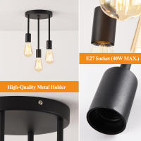 Lámpara Colgante Vintage De 3 Luces E27 Soporte Semi-Enchufe Para Techo Moderno Para Dormitorio Sala De Estar Pasillo - details 14