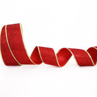 Cinta Decorativa De Glitsher En Rojo Plata Y Oro Con Alambre Para Navidad Y Artesanías Ancho 1 Pulgada Material Poliéster / Jute - details 1