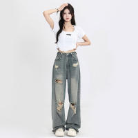 Vaqueros Vintage Americanos Para Mujer Cintura Alta Pierna Ancha Holgados Ropa De Calle Estilo Hip Hop Ropa Trasnochada Tejido Suave - details 2