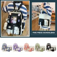 Mochila Kawaii Para Mujer 5pcs Estilo Coreano Lindo Para Estudiantes Niñas Sets De Mochilas Escolares De Lona Con Cierre De Cremallera - details 9