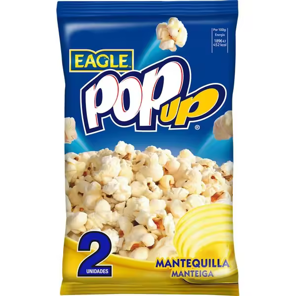Eagle palomitas con sal o con mantequilla - La caja contiene 12 paquetes con 2 unidades de 100 gr cada una - 24 unidades en total - Palomitas al microondas - 1