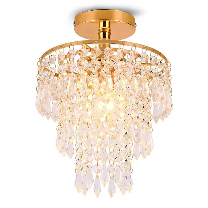 Lámpara De Techo De Cristal Con 3 Capas Y Diamantes Punzantes E27 Luces De Decoración Para Sala De Estar Y Dormitorio Fuente De Energía: Acción De Corriente - 1