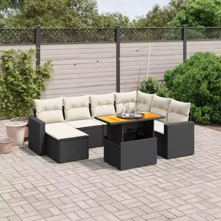 vidaXL Set de sofás de jardín 8 piezas y cojines ratán sintético negro - 1