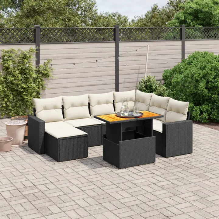 vidaXL Set de sofás de jardín 8 piezas y cojines ratán sintético negro - 1