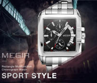 Reloj De Pulsera De Lujo Para Hombres MEGIR De Acero Inoxidable Cuarzo Emprendedor Con Dial Grande Luminoso Cronógrafo Resistente Al Agua Estilo Business - details 0