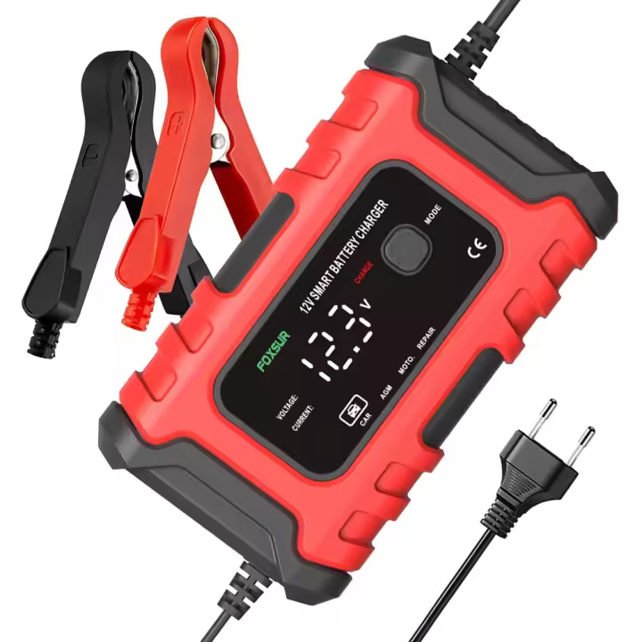 Cargador De Batería Universal FOXSUR 12V 6A Inteligente Para Coche Y Motocicleta Con Pantalla Grande Máquina De Carga De Batería - 1
