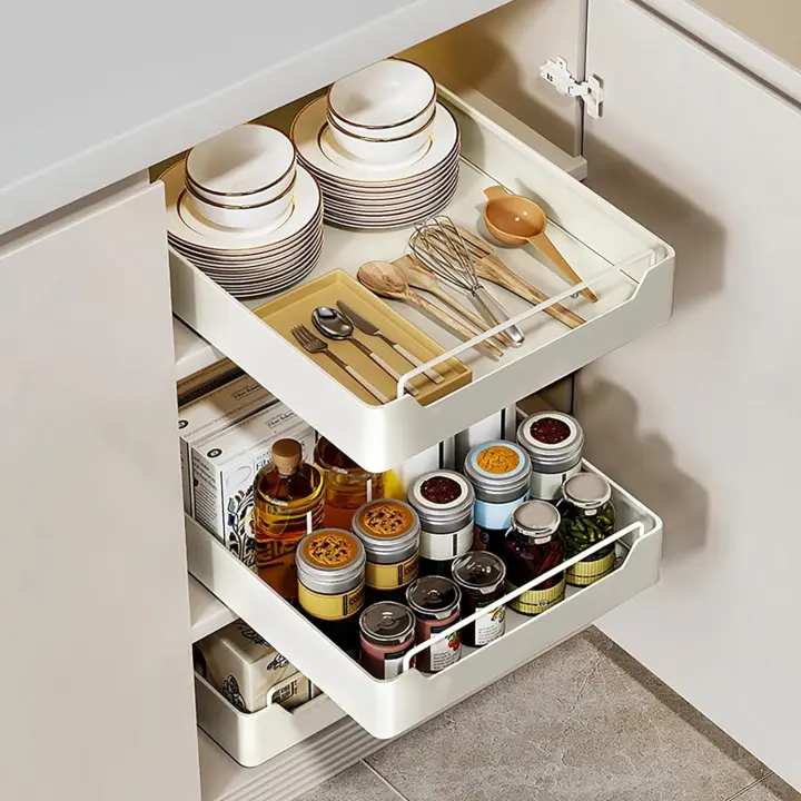 Kitchen Storage Rack with Slide Rails Pull-out Kitchen Drawer Type Storage Tray Spi Box Pantry Basket Storage Rack Cabinets Organizer - 1