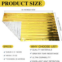 Manta De Sobrevivencia Exterior 130x210cm Impermeable De Aluminio Dorado Y Plata Para Primeros Auxilios Y Camping - details 2