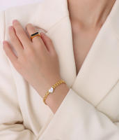 Encanto Pulsera de espigas de trigo de moda de nicho, diseño de corazón de concha blanca, pulsera de acero de titanio chapada en oro de 18 quilates, joyería femenina adecuada para mejores amigas. - details 7