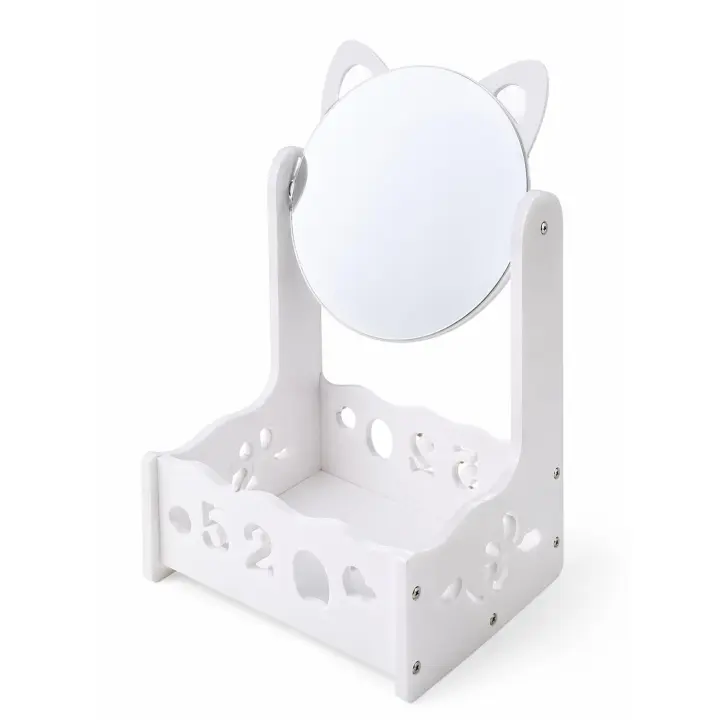 Organizador de Maquillaje con Espejo Giratorio 360° – Espejo de Tocador con Almacenamiento, Diseño Compacto con Orejas de Gato, Gran Capacidad, Ideal para Cosméticos, Dormitorio y Escritorio - 1