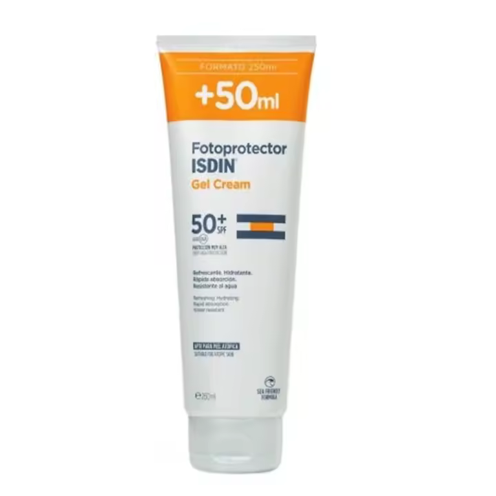 ISDIN Fotoprotector Gel-Crema SPF 50+ 200ml + 50ml Regalo - Protección solar alta contra radiación UVA y UVB, gel-crema refrescante y de rápida absorción, ideal para toda la familia - 1