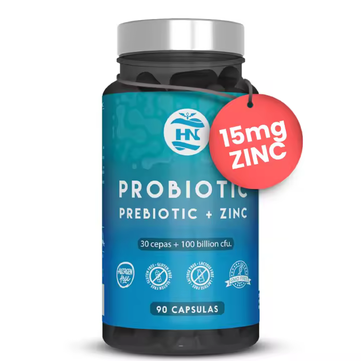 HN - Healthy Nutrition Probioticos y Prebioticos Intestinales 100 mil millones de UFC-30 Cepas Bacterianas Prebioticos y Probioticos con Zinc + Inulina para Apoyo Inmunológico Probióticos para Flora Intestinal 90 Cápsulas - 1