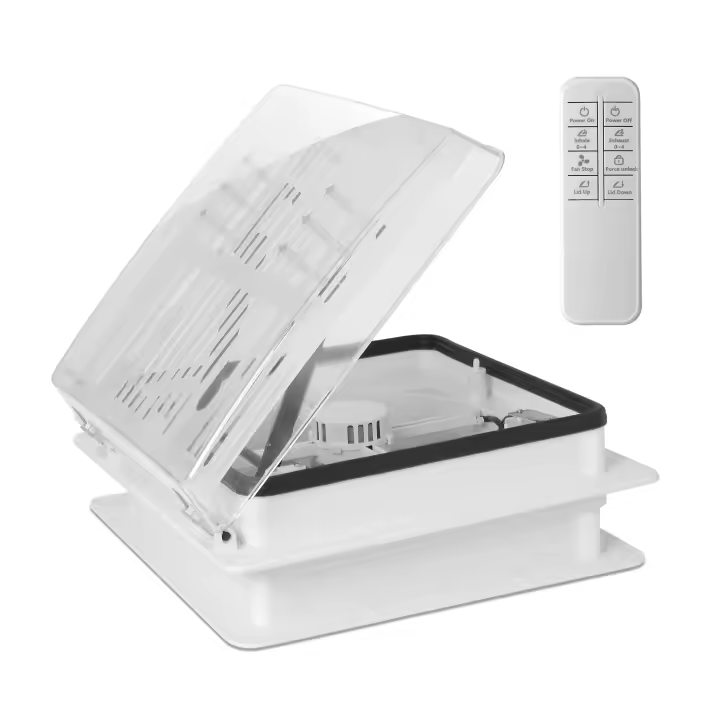 Ostark Ventilador de ventilación de Autocaravana, ECE R10 Claraboya Caravana, Ventilador de techo con luz para autocaravana de 12V con sensor de lluvia, Protección contra la lluvia para caravana - 1