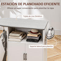 HOMCOM Mueble de Plancha con Ruedas Mueble de Planchado con Barra para Colgar Ropa Estante Abierto y Tabla de Planchar 125x43,5x102,5 cm Blanco - details 0
