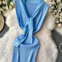 Vestido Bodycon Mini De Color Sólido Con Cuello Redondo Y Cremallera Lateral Para Mujer Vestido Sin Mangas Estilo Casual Y Elegante Para Oficina Y Verano - details 4