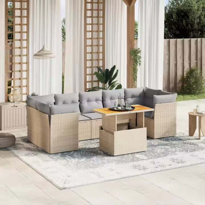 vidaXL Juego de sofás de jardín con cojines beige 8 pzas ratán PE - 1