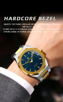 Reloj De Lujo Para Hombre Con Diamantes Y Luz Nocturna Calendario Doble Cuarzo Movimiento 41mm Azul Oro Acero Inoxidable Reloj De Moda Negocios Resistente Al Agua - details 4