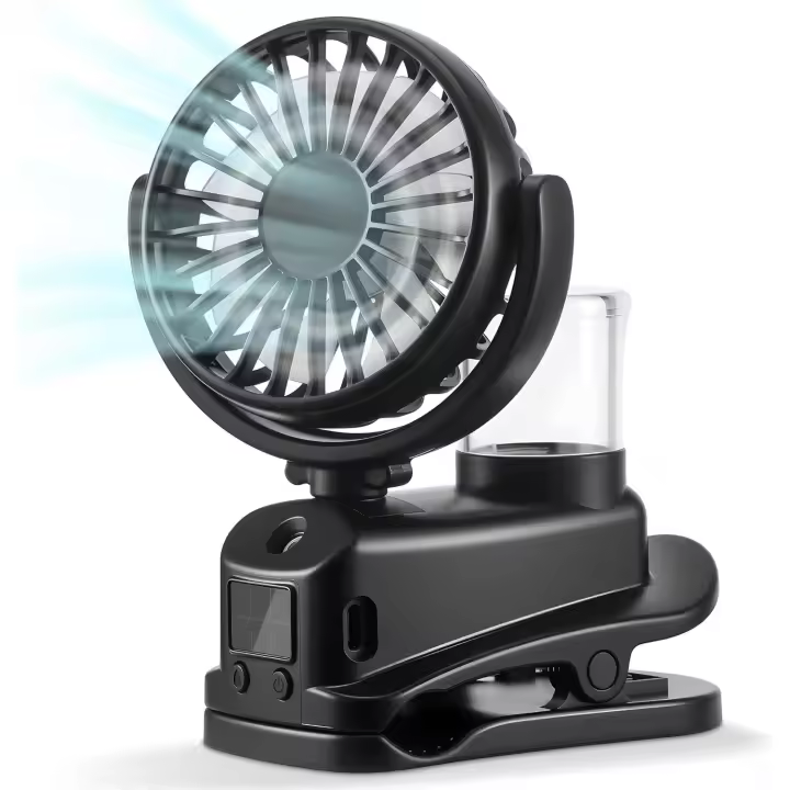 Ventilador usb Silencioso Pinza con Pantalla LED, Ventiladors Sobremesao con Spray de Agua, 4 Velocidades Ventilador Recargable, Ventilador pinza para Dormitorio Oficina Coche Camping Cochecito Blanco - 1