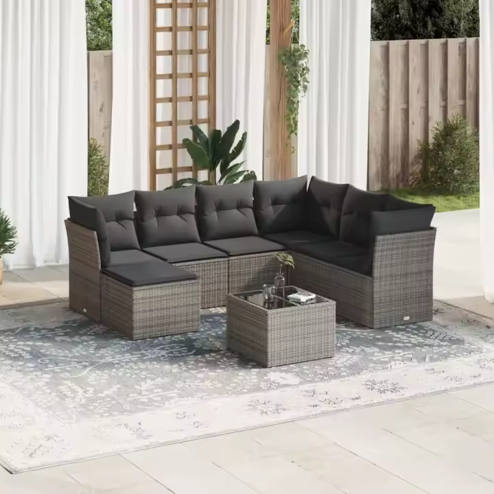 vidaXL Set de sofás de jardín 8 pzas y cojines ratán sintético gris - 1
