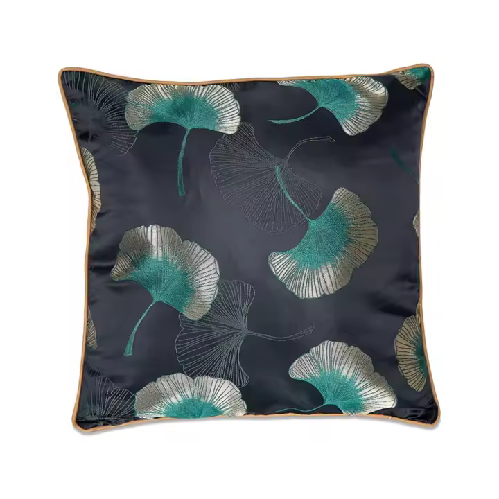 Cojín de Poliéster Tacto Seda con Flores de Loto en Tonos Elegantes y Borlas Decorativas - 1