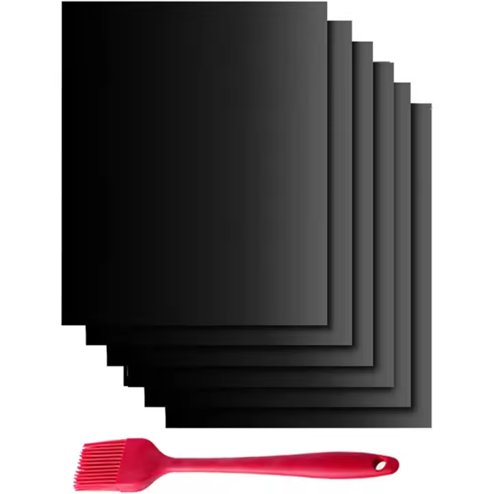 6 piezas, alfombrilla para barbacoa de fibra antiadherente resistente al calor, reutilizable, fácil de limpiar, 1 cepillo de aceite gratis - 1