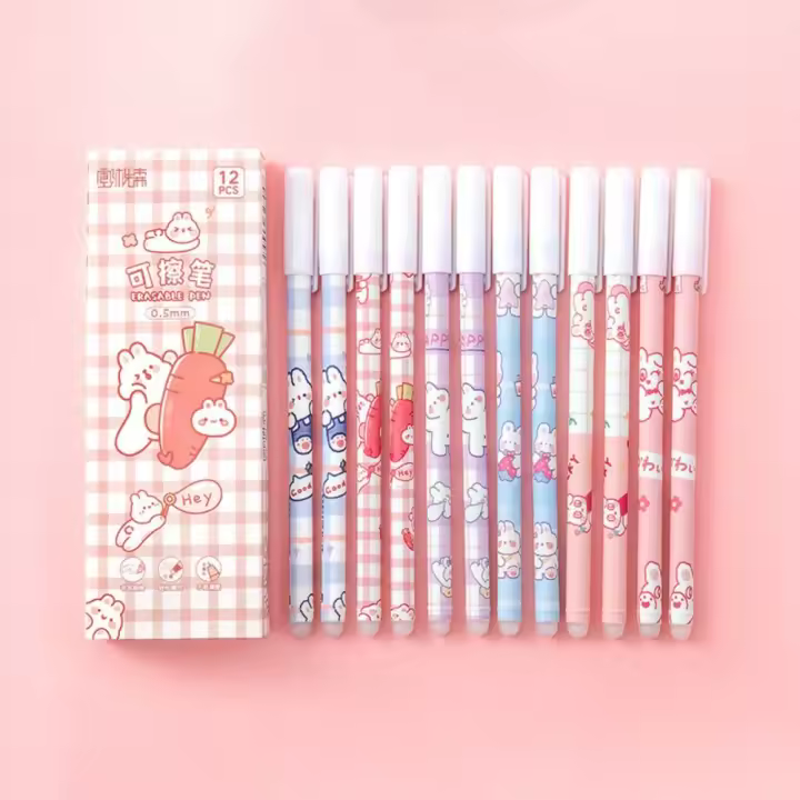 12PCS Bolígrafos De Punto Erasables 0.5mm Tinta Azul Diversión Estudiantes Oficina Suministros Escribir Astronauta Oso Uva - 1