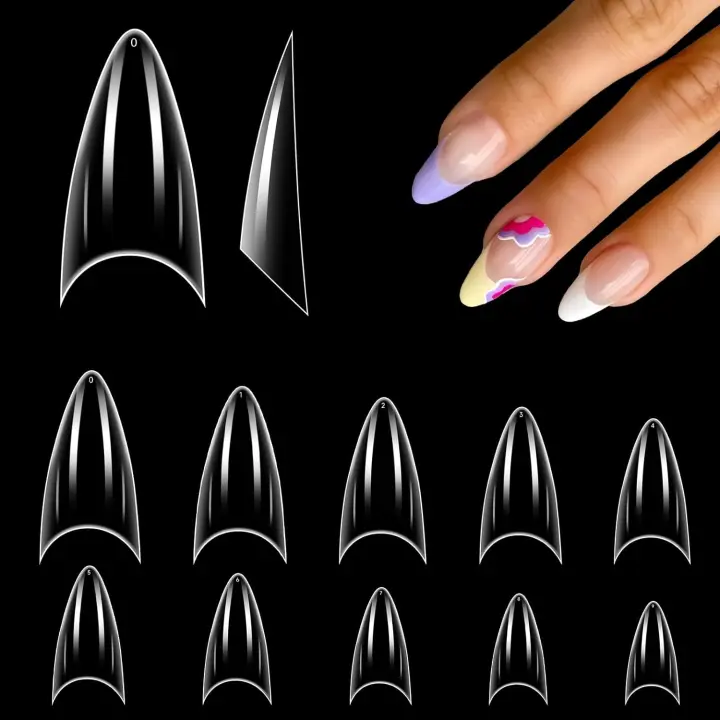 500 puntas de uñas Stiletto cortas para acrílico, puntas de uñas transparentes con forma de media cubierta, puntas de uñas postizas artificiales francesas transparentes, 12 tamaños - 1