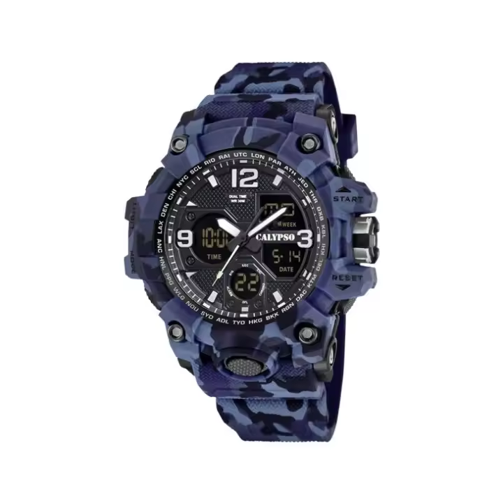 RELOJ CALYPSO X-TREM HOMBRE – DISEÑO MILITAR CAMUFLAJE AZUL | ESTILO RESISTENTE Y AVENTURERO K5855/2 - 1