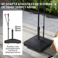 Outsunny Base para Sombrilla Cuadrada Soporte para Parasol con Ruedas Pie para Sombrilla con Asa Ajustable Rellenable con Agua 45L o Arena 55kg para Jardín Terraza Negro - details 0