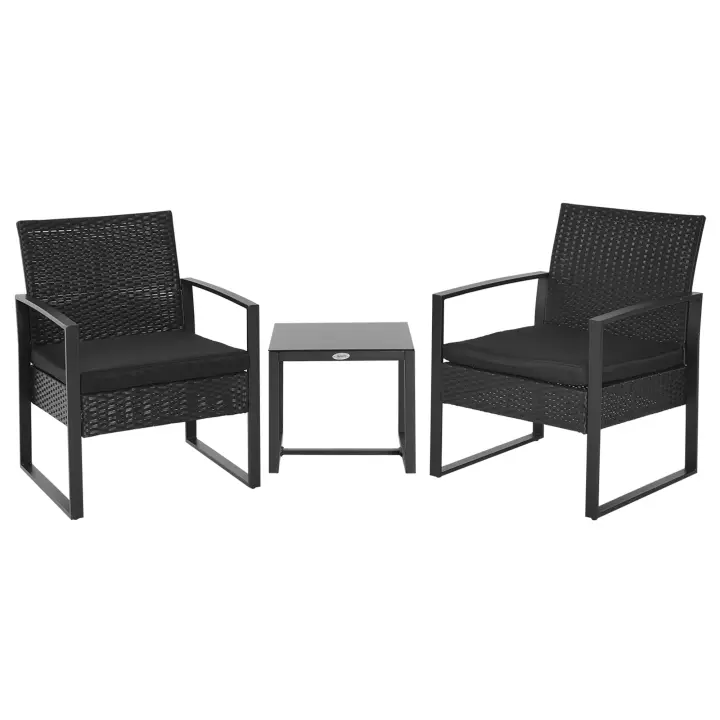 Poly Rattan Garden 2 Persona Balcón Muebles Set with Cojín Negro, Weather Resistant y Moderno Adecuado para Terrazas y Jardines - 1