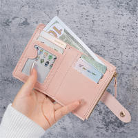 Cartera Para Mujer Color Sólido Delgada Con Botón Cartera Corta Para Tarjetas Y Monedas Funda Para Celular Material PVC - details 1