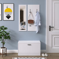 HOMCOM Conjunto de Muebles de Entrada Recibidor Pasillo Set de 3 Piezas Zapatero Espejo Perchero con 4 Ganchos para Colgar Ropa 80x27x46,5cm Blanco - details 1