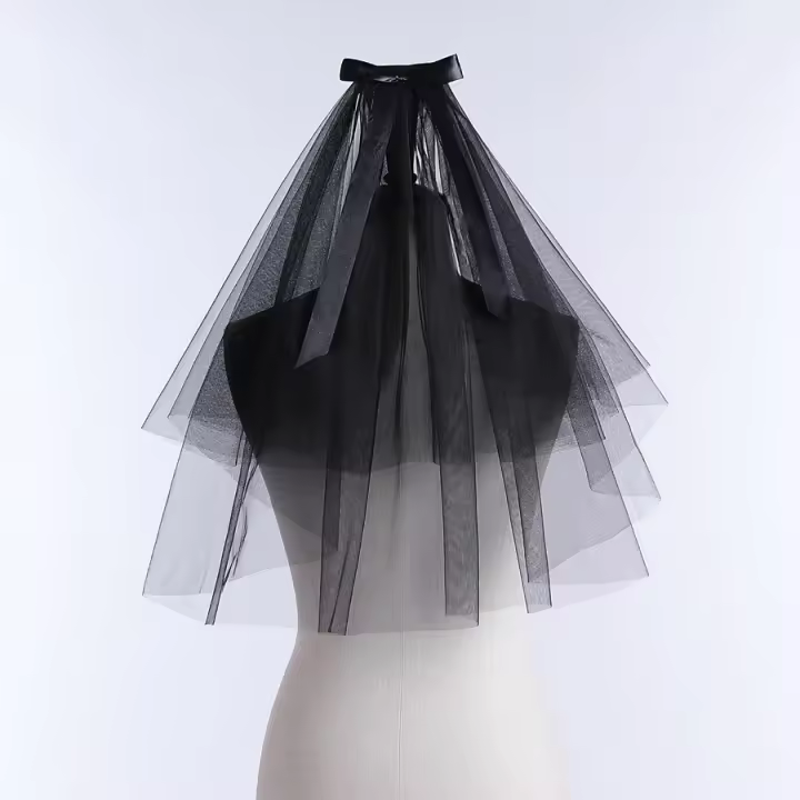 Nueva Llegada De Velos De Boda En Tulle Negro Corto Dos Capas Para Mujer Accesorios De Boda Tipo De Velos: De Hombro - 1