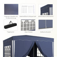 Cenador plegable de 3x3 metros with Paredes laterales y Ventanas, with Protección UV, Cenador para Fiesta en El Jardín, incluye Bolsa de Transporte, Azul - details 3